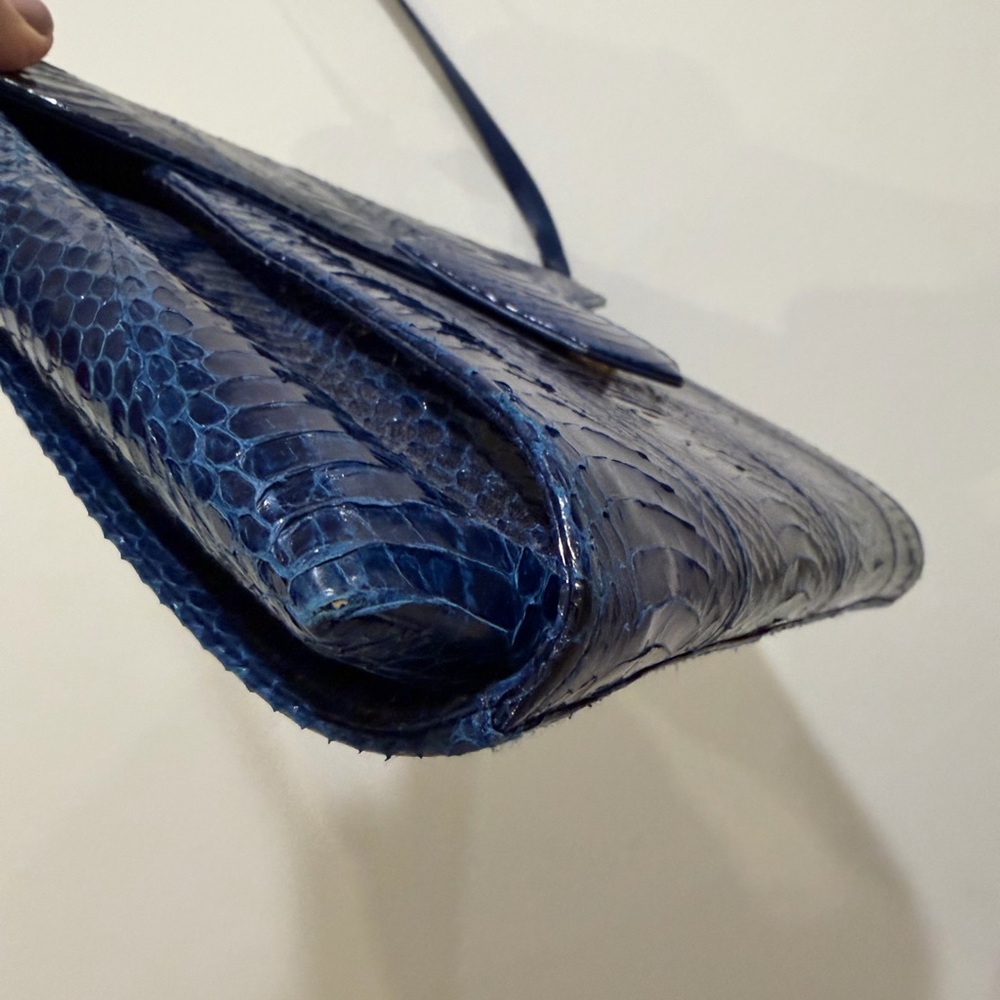 Fab Vtg J. Renee Electric Blue Snakeskin Shoulder Clutch Bag - Picture 8 of 15
